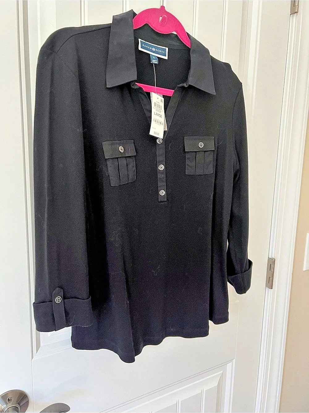 Karen Scott Black Button Down Top NWT